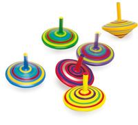 smalll foot Toy spinning top made of wood, set of 6 with colourful painting and various patterns, 1730, 6 Pieces.