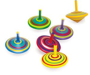 smalll foot Toy spinning top made of wood, set of 6 with colourful painting and various patterns, 1730, 6 Pieces.