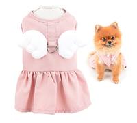 SMALLLEE_LUCKY_STORE Angel Wing Girls Dog Harness Dress and Leash Set Cat Sundress with D-ring Puppy Skirt Spring Summer Clothes for Small Pets Yorkie Chihuahua, Pink,L