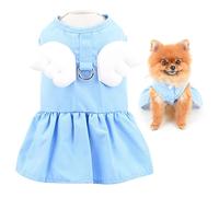 SMALLLEE_LUCKY_STORE Angel Wing Harness Dress for Small Dogs, Blue, XS | Lightweight Fabric, D-Ring Leash Use, Summer Walks, Photos, Chihuahua, Yorkie, Small Breed, Puppy Princess Dress