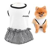 SMALLLEE_LUCKY_STORE Black and White Plaid Girls Dog Dress Cute Small Puppy Apparel Adorable Pet Costume Holiday Festival Outfits,White,M