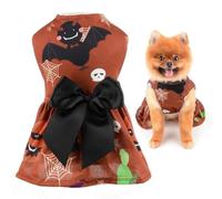 SMALLLEE_LUCKY_STORE Bowknot Dog Halloween Dress with Pumpkin Ghost Bat Skull Spider Puppy Festive Outfit for Small Dogs Cats Girls Funny Pet Costume for Holiday Party Cosplay