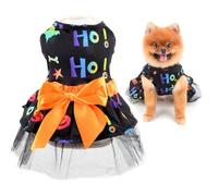 SMALLLEE_LUCKY_STORE Bowknot Dog Halloween Dress with Pumpkin Ghost Bat Skull Spider Puppy Festive Outfit for Small Dogs Cats Girls Funny Pet Costume for Holiday Party Cosplay
