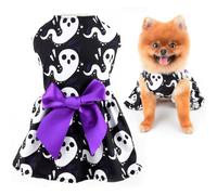 SMALLLEE_LUCKY_STORE Bowknot Dog Halloween Dress with Pumpkin Ghost Bat Skull Spider Puppy Festive Outfit for Small Dogs Cats Girls Funny Pet Costume for Holiday Party Cosplay