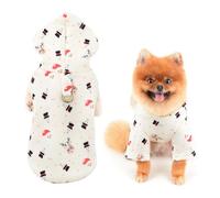 SMALLLEE_LUCKY_STORE Christmas Dog Hoodie for Small Dog, Fleece Pet Pullover Jumper with D-ring, Warm Winter Fall Sweatshirt with Cute Xmas Pattern Chihuahua Yorkie Cat Sweater, Cream, XS