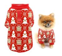 SMALLLEE_LUCKY_STORE Christmas Dog Jumper for Small Dog Fleece Pet Pullover Sweatshirt with D-ring Warm Winter Fall Clothes with Cute Xmas Pattern Chihuahua Yorkie Cat Costume, Red, S