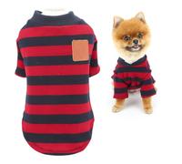 SMALLLEE_LUCKY_STORE Classic Striped Dog Shirt for Small Dog Pet Pullover T-Shirt with Patch Spring Summer Clothes Breathable Puppy Tee Shirt Chihuahua Yorkie Cat Apparel, Red, XL