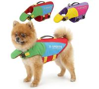 SMALLLEE_LUCKY_STORE Colorblock Dog Life Vest for Small Medium Large Dogs, Reflective Pet Life Jacket with Front Chin Float and Rescue Handle High Buoyancy Puppy Swimming Vest,Red,M