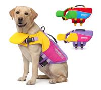 SMALLLEE_LUCKY_STORE Colorblock Dog Life Vest for Small Medium Large Dogs, Reflective Pet Life Jacket with Front Chin Float and Rescue Handle High Buoyancy Puppy Swimming Vest,Purple,M