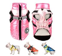 SMALLLEE_LUCKY_STORE Colorblock Waterproof Harness Dog Coat, Pink, XXL | Waterproof Shell, Fleece Lining, Reflective Trim, Zip-up, Winter Walks, Chihuahua, Yorkie, French Bulldog, Small Medium Dogs