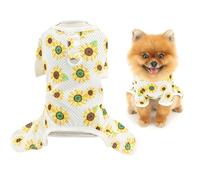 SMALLLEE_LUCKY_STORE Cool Mesh Dog Pajamas Summer Clothes for Small Dogs Pet Jumpsuit with D-ring Sunflower Printed Puppy Pjs Stretchable Breathable Pullover Chihuahua Yorkie Cat Apparel, White, XL