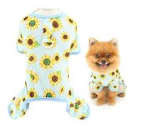 SMALLLEE_LUCKY_STORE Cool Mesh Dog Pajamas Summer Clothes for Small Dogs Pet Jumpsuit with D-ring Sunflower Printed Puppy Pjs Stretchable Breathable Pullover Chihuahua Yorkie Cat Apparel, Blue, XS