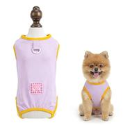 SMALLLEE_LUCKY_STORE Cool-Touch Dog Sleeveless Shirt for Small Dogs, Stretchy Puppy Jumpsuit with Lead Ring, Soft Pet Pyjamas Summer Yorkie Chihuahua Clothes, Breathable Lightweight,Purple,XS