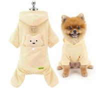 SMALLLEE_LUCKY_STORE Cool-Touch Solid Dog Hooded Pyjamas for Extra Small Dogs Stretchy Puppy Jumpsuit Sleepwear with D-Ring and Treat Pocket Lightweight Summer Pet Hoodie Chihuahua Apparel Yellow S