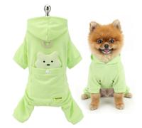 SMALLLEE_LUCKY_STORE Cool-Touch Solid Dog Hooded Pyjamas for Extra Small Dogs Stretchy Puppy Jumpsuit Sleepwear with D-Ring and Treat Pocket Lightweight Summer Pet Hoodie Chihuahua Apparel Green L