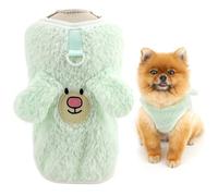 SMALLLEE_LUCKY_STORE Coral Fleece Dog Jumper for Extra Small Dog Cute Cartoon Pattern Pet Sweater Pullover with D-ring Warm Cozy Puppy Sweatshirt Vest Winter Fall Chihuahua Yorkshire Clothes Green L