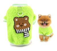 SMALLLEE_LUCKY_STORE Coral Fleece Dog Jumper for Extra Small Dogs, Cute Bear Pattern Pet Sweater Pullover with D-ring Warm Cozy Puppy Sweatshirt Vest Winter Fall Chihuahua Yorkshire Clothes, Green, S