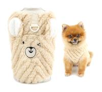 SMALLLEE_LUCKY_STORE Coral Fleece Dog Jumper for Extra Small Dogs, Cute Bear Pattern Pet Sweater Pullover with D-ring, Warm Cozy Puppy Sweatshirt Vest Winter Chihuahua Yorkshire Clothes, Brown, L