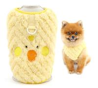 SMALLLEE_LUCKY_STORE Coral Fleece Dog Jumper for Extra Small Dogs, Cute Bear Pattern Pet Sweater Pullover with D-ring, Warm Cozy Puppy Sweatshirt Vest Winter Chihuahua Yorkshire Clothes, Yellow, L