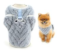SMALLLEE_LUCKY_STORE Coral Fleece Dog Jumper for Extra Small Dogs, Cute Bear Pattern Pet Sweater Pullover with D-ring, Warm Cozy Puppy Sweatshirt Vest Winter Chihuahua Yorkshire Clothes, Gray, S