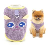 SMALLLEE_LUCKY_STORE Coral Fleece Dog Jumper for Small Dogs, Extra Small Pet Pullover with D-ring Cartoon Pattern Puppy Sweatshirt, Warm Cozy Sweater Winter Fall Chihuahua Yorkshire Clothes Purple L