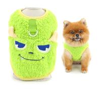 SMALLLEE_LUCKY_STORE Coral Fleece Dog Jumper for Small Dogs, Extra Small Pet Pullover with D-ring Cartoon Pattern Puppy Sweatshirt, Warm Cozy Sweater Winter Fall Chihuahua Yorkshire Clothes Green XL