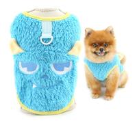 SMALLLEE_LUCKY_STORE Coral Fleece Dog Jumper for Small Dogs, Extra Small Pet Pullover with D-ring Cartoon Pattern Puppy Sweatshirt, Warm Cozy Sweater Winter Fall Chihuahua Yorkshire Clothes Blue L