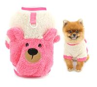 SMALLLEE_LUCKY_STORE Coral Fleece Dog Jumper with D-Ring Extra Small Puppy Sweater Pullover Vest Warm Cozy Pet Sweatshirt Winter Autumn Cute Bear Pattern Chihuahua Yorkie Cat Clothes Pink S