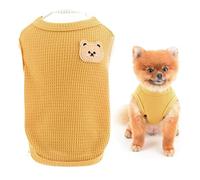 SMALLLEE_LUCKY_STORE Cute Bear Waffle Knit Tank Top Puppy T-shirt for Small Dogs Cats Boy Girl Stretchy Tee Shirt Vest Yorkie Chihuahua Pet Summer Clothes,Yellow,M