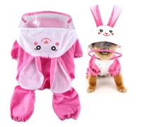 SMALLLEE_LUCKY_STORE Cute Bunny Raincoat for Small Dogs with Hoood Leash D-ring Puppy Botton Down Rain Jacket Full Boby 4 leg Jumpsuit Lightweight Waterproof Clothes,Pink M