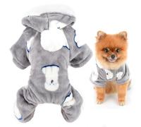 SMALLLEE_LUCKY_STORE Cute Doggy Print Fleece Hoodie Pajamas Pjs with Pom Pom Hood for Small Dog Cat Fall Winter Warm Pet Jumpsuit Puppy Pullover Sweater Kitten Chihuahua Yorkie Clothes,Grey,XXL