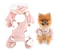 SMALLLEE_LUCKY_STORE Cute Doggy Print Fleece Hoodie Pajamas Pjs with Pom Pom Hood for Small Dog Cat Fall Winter Warm Pet Jumpsuit Puppy Pullover Sweater Kitten Chihuahua Yorkie Clothes,Pink,M