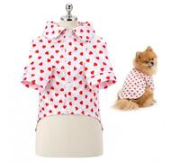 SMALLLEE_LUCKY_STORE Cute Faux Silk Lapel Shirt Dog Pyjamas, White S | Smooth Polyester Satin, Collared Shirt, Hearts/Bows Print, Snap Closure, Pajama Party, Bedtime, Small Medium Dogs & Cats
