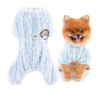 SMALLLEE_LUCKY_STORE Cute Fleece Pajamas Pjs for Small Dog Cat Puppy Four-Leg Jumpsuit Sweater with D-Ring Warm Soft Pet Apparel Chihuahua Yorkie Fall Winter Clothes,Blue,XXL