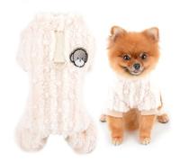 SMALLLEE_LUCKY_STORE Cute Fleece Pajamas Pjs for Small Dog Cat Puppy Four-Leg Jumpsuit Sweater with D-Ring Warm Soft Pet Apparel Chihuahua Yorkie Fall Winter Clothes,Khaki,S