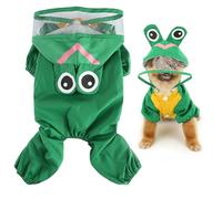 SMALLLEE_LUCKY_STORE Cute Frog Raincoat for Small Dogs with Hoood Leash D-ring Puppy Botton Down Rain Jacket Full Boby 4 leg Jumpsuit Lightweight Waterproof Clothes,Green XS