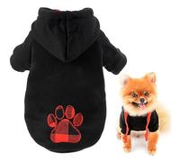 SMALLLEE_LUCKY_STORE Cute Pet Fleece Hoodie Jumper Winter Coat Jacket for Small Medium Large Dogs Cats with Buffalo Check Paw Puppy Pullover Sweater Warm Cold Weather Clothes,Black,XL
