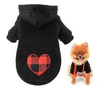 SMALLLEE_LUCKY_STORE Cute Pet Fleece Hoodie Jumper Winter Coat Jacket for Small Medium Large Dogs Cats with Buffalo Check Heart Puppy Pullover Sweater Warm Cold Weather Clothes,Black,XS