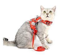 SMALLLEE_LUCKY_STORE Cute Print Cat Harness and Lead Set Escape Proof Girls Boys Reflective Padded Adjustable Waterproof Soft Small Dog Puppy Kitten Vest for Outdoor Safety Walking with Name Tag