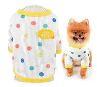 SMALLLEE_LUCKY_STORE Cute Rainbow Polka Dot Knit Sweatshirt for Small Dog Soft Stretch Puppy Pullover Jumper Pet T-shirt Winter Fall Cat Costume Chihuahua Yorkie Clothes,White,XL