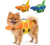 SMALLLEE_LUCKY_STORE Cute Shark Dog Life Jacket for Small Medium Large Dogs, Safety Life Vest with Front Chin Float and Rescue Handle High Buoyancy Puppy Floating Swim Vest,Yellow,S