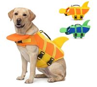 SMALLLEE_LUCKY_STORE Cute Shark Dog Life Jacket for Small Medium Large Dogs, Safety Life Vest with Front Chin Float and Rescue Handle High Buoyancy Puppy Floating Swim Vest,Yellow,L