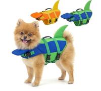 SMALLLEE_LUCKY_STORE Cute Shark Dog Life Jacket for Small Medium Large Dogs, Safety Life Vest with Front Chin Float and Rescue Handle High Buoyancy Puppy Floating Swim Vest,Blue,S