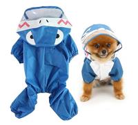 SMALLLEE_LUCKY_STORE Cute Shark Raincoat for Small Dogs with Hoood Leash D-ring Puppy Botton Down Rain Jacket Full Boby 4 leg Jumpsuit Lightweight Waterproof Clothes,Blue XS