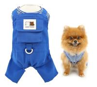 SMALLLEE_LUCKY_STORE Denim Dog Overall for Small Dog Pet Jumpsuit with D-ring and Pocket Striped Summer Spring Puppy Shirt Jeans Pants Outfits Chihuahua Yorkie One Piece, Blue, M
