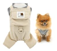 SMALLLEE_LUCKY_STORE Denim Dog Overall for Small Dog Pet Jumpsuit with D-ring and Pocket Striped Summer Spring Puppy Shirt Jeans Pants Outfits Chihuahua Yorkie One Piece, Khaki, S