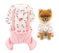 SMALLLEE_LUCKY_STORE Dog Clothes Overall for Small Dog Floral Pet Jumpsuit with D-ring and Puff Sleeve Summer Spring Puppy Shirt Knitted Waffle Pants Outfits Chihuahua Yorkie One Piece, Pink, L