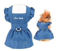 SMALLLEE_LUCKY_STORE Dog Denim Harness Dress, Ruffles Puppy Princess Dress for Small Medium Dog Cat Girls Adjustable Pet Jean Skirt with D-ring Female Dog Clothes Summer Apparel,Dark Blue,M