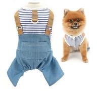 SMALLLEE_LUCKY_STORE Dog Denim Overall for Small Dog, Pet Jumpsuit with D-ring and Pocket, Summer Spring Striped Puppy Shirt Jeans Pants Outfits Chihuahua Yorkie One Piece, Blue, XXL