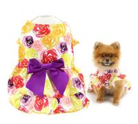 SMALLLEE_LUCKY_STORE Dog Dress for Small Dog Princess Pet Skirts with Bow and Floral Pattern Puppy Clothes Birthday Holiday Valentine's Day Chihuahua Cat Apparel, Floral, XL
